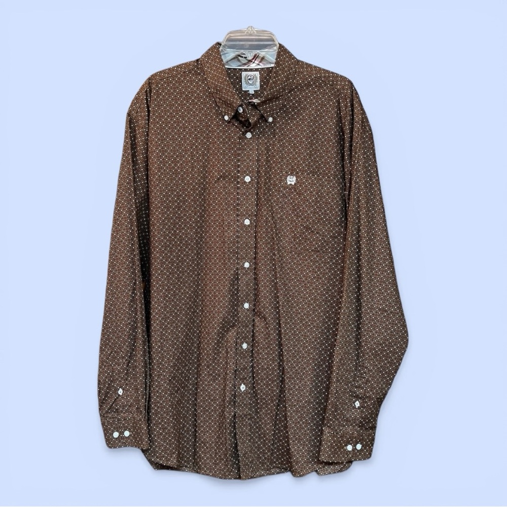 Men's Western Shirt Cinch Geo Print LS Button-Down Contrasting Cuffs Sz XL EUC